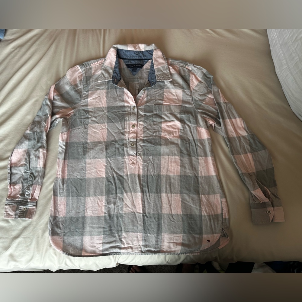 Tommy Hilfiger Pink and Gray Plaid Shirt